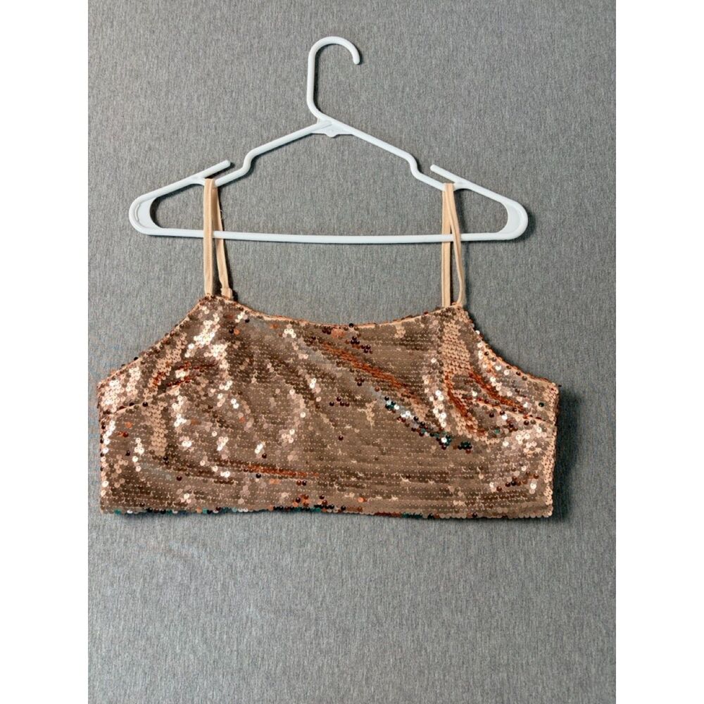 NWT Shop by Edimar Rose Gold Sequin Crop Top Large Shiny Metallic Party Festival